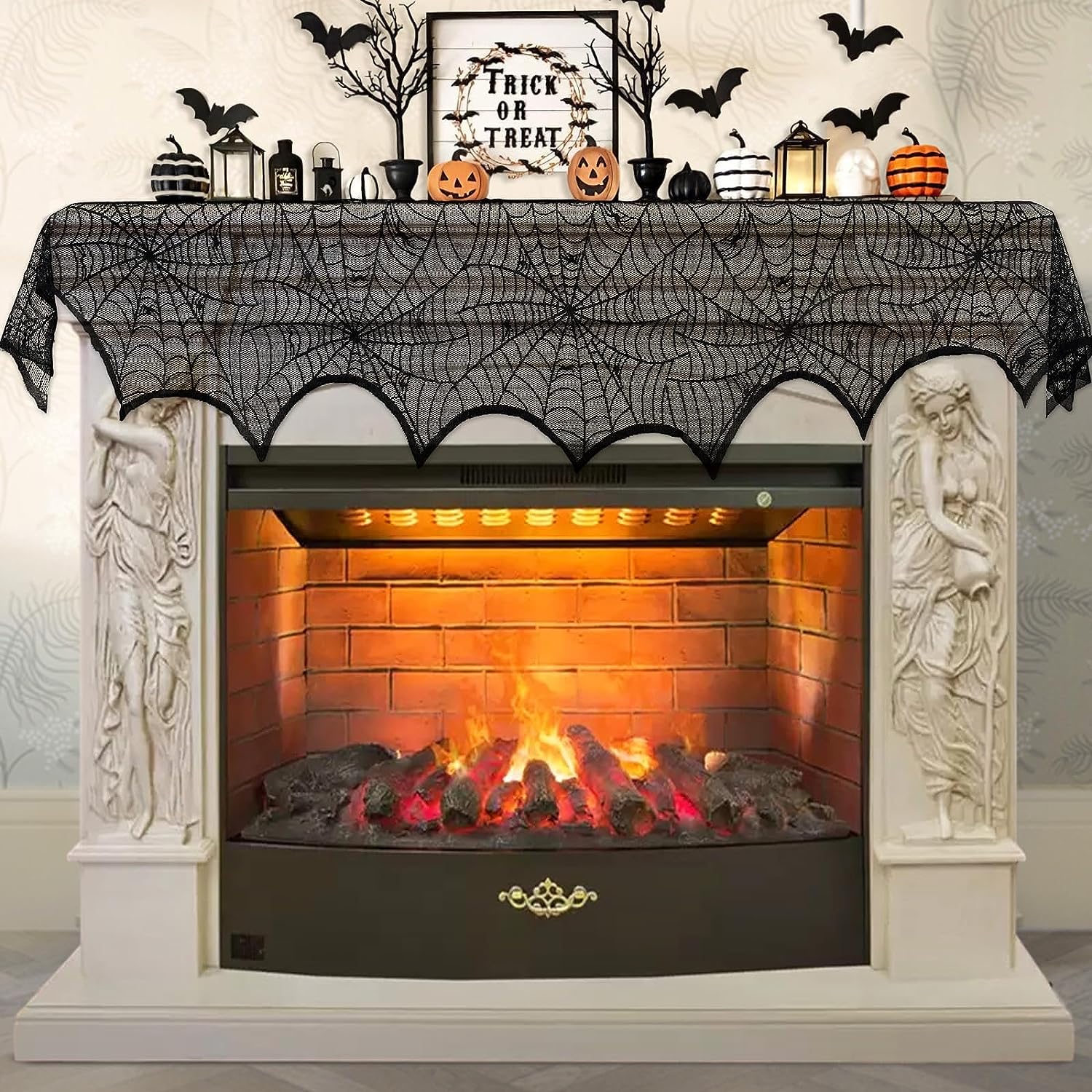 BNWT Jack 'O Lantern Lane Mantel Scarf Spider Web Design