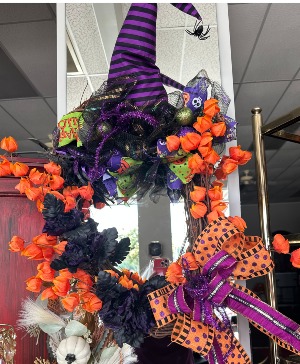 Custom Made Wreath with Witch Hat in Burlington, NC - STAINBACK FLORIST & GIFTS LLC