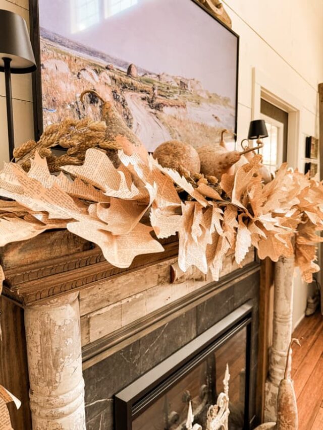 DIY Fall Leaf Garland With Old Book Pages - The Ponds Farmhouse