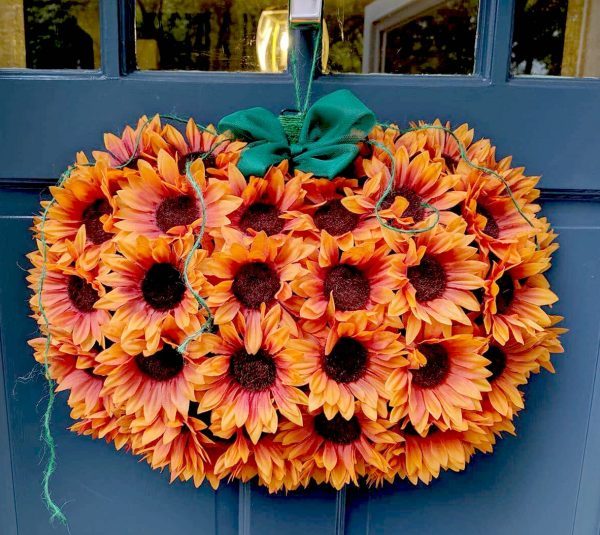 DIY Sunflower Pumpkin Wreath Using a Dollar Tree Wire Form — CraftBits.com