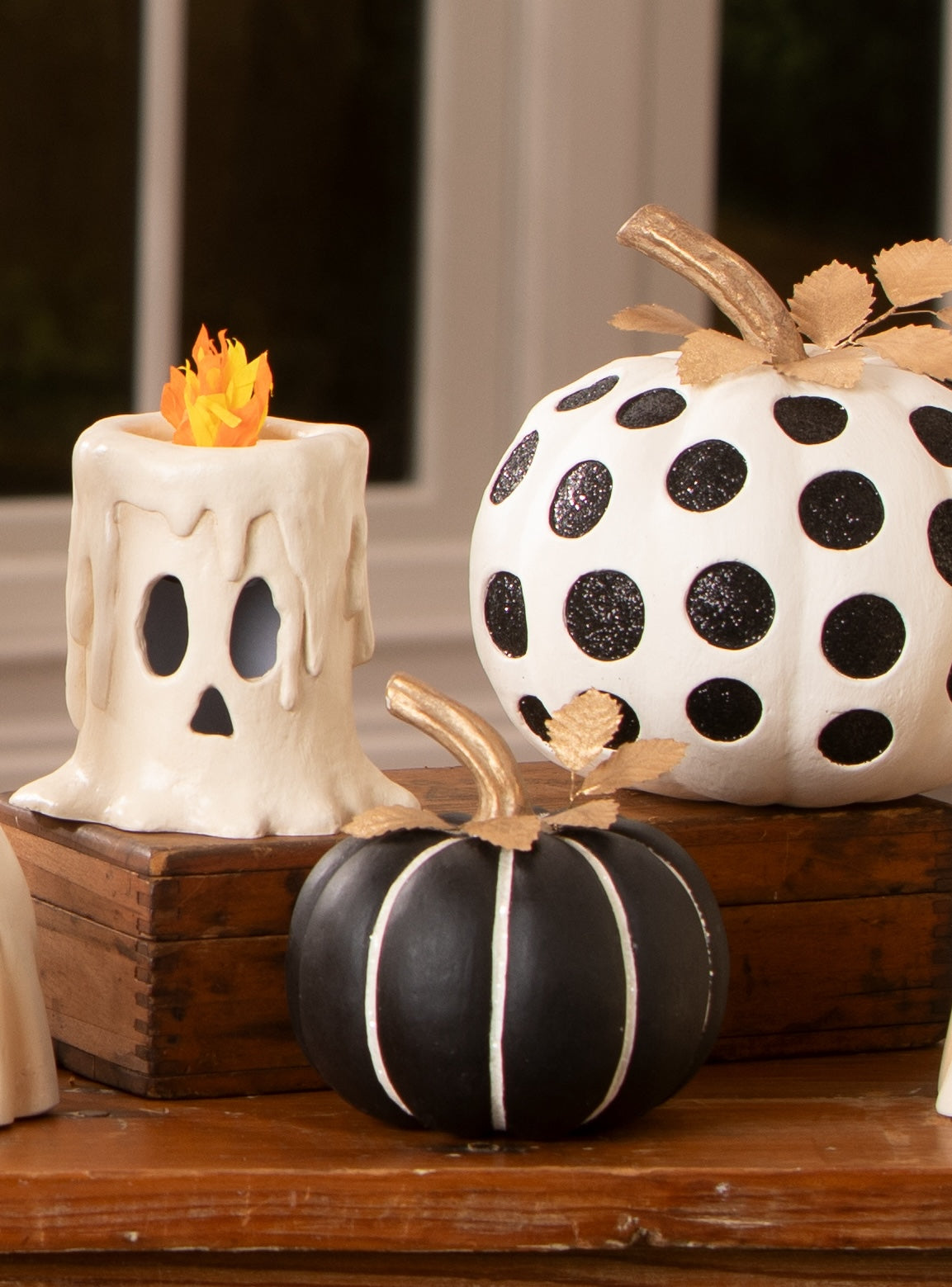 Elegant Glossy Black and White Stripe Pumpkin