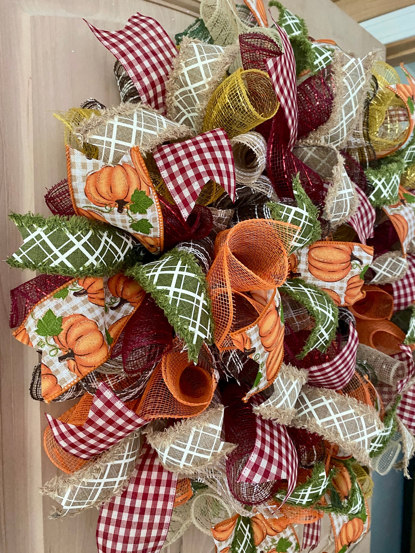 Fall, Deco Mesh Wreath, Vibrant, Large, Fall Ribbons, Pumpkins, Front – Wreaths Of Circle Creek