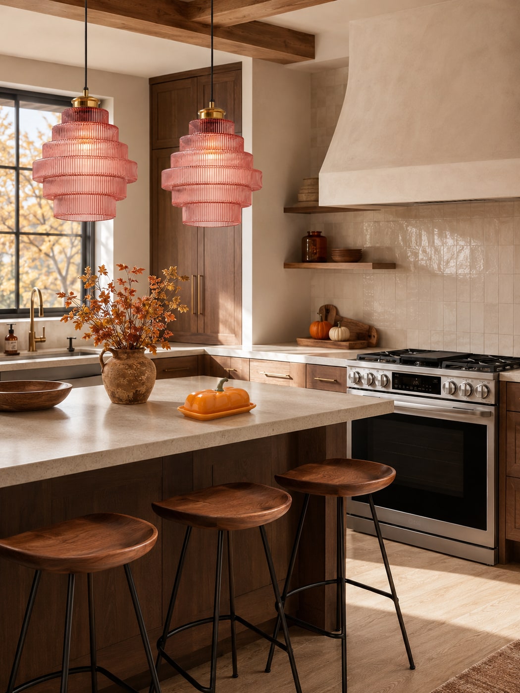 Fall Kitchen with Warm Wood, Burnt Orange - Ashton Bloom