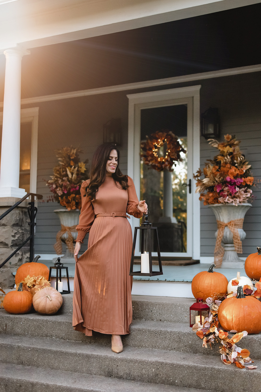 Fall Lantern Decor - Elegant Porch Ideas - Anchored In Elegance