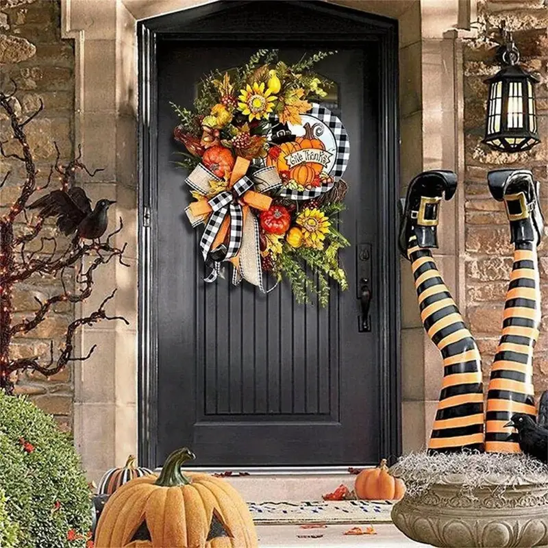 fall lattice pumpkin sunflower wreath doorplate front door - Temu