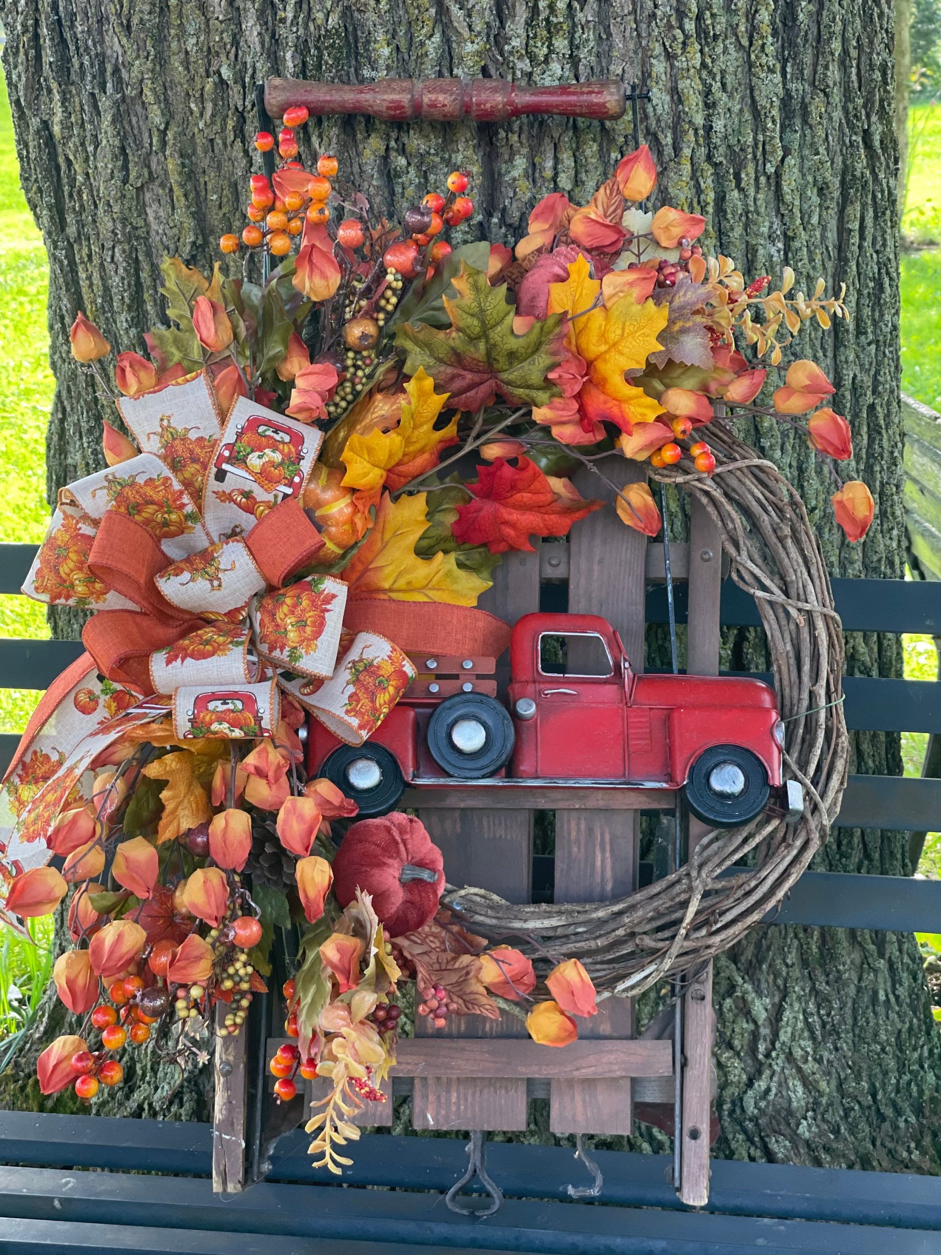 Fall Red Truck Door Wreath~ Fall Wreath~Fall Farmhouse Decor~ Red Truck Wreath~ Country Farmhouse Decor~ Front Door Wreath ~Fall Door Decor