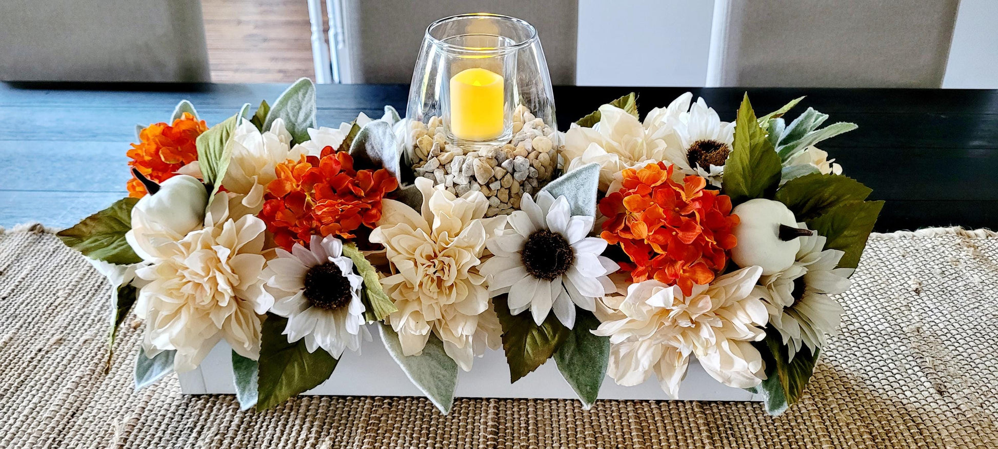 Fall Table Centerpiece – Rustic Sunflower Wood Box Arrangement