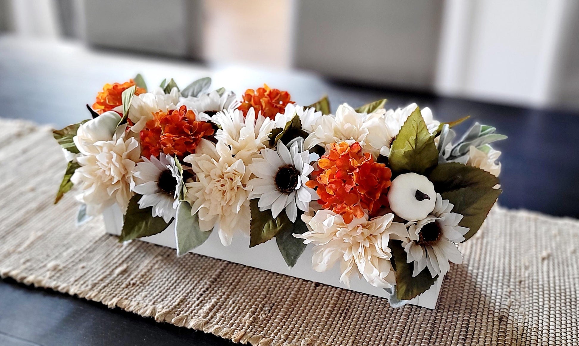 Fall Table Centerpiece – Rustic Sunflower Wood Box Arrangement