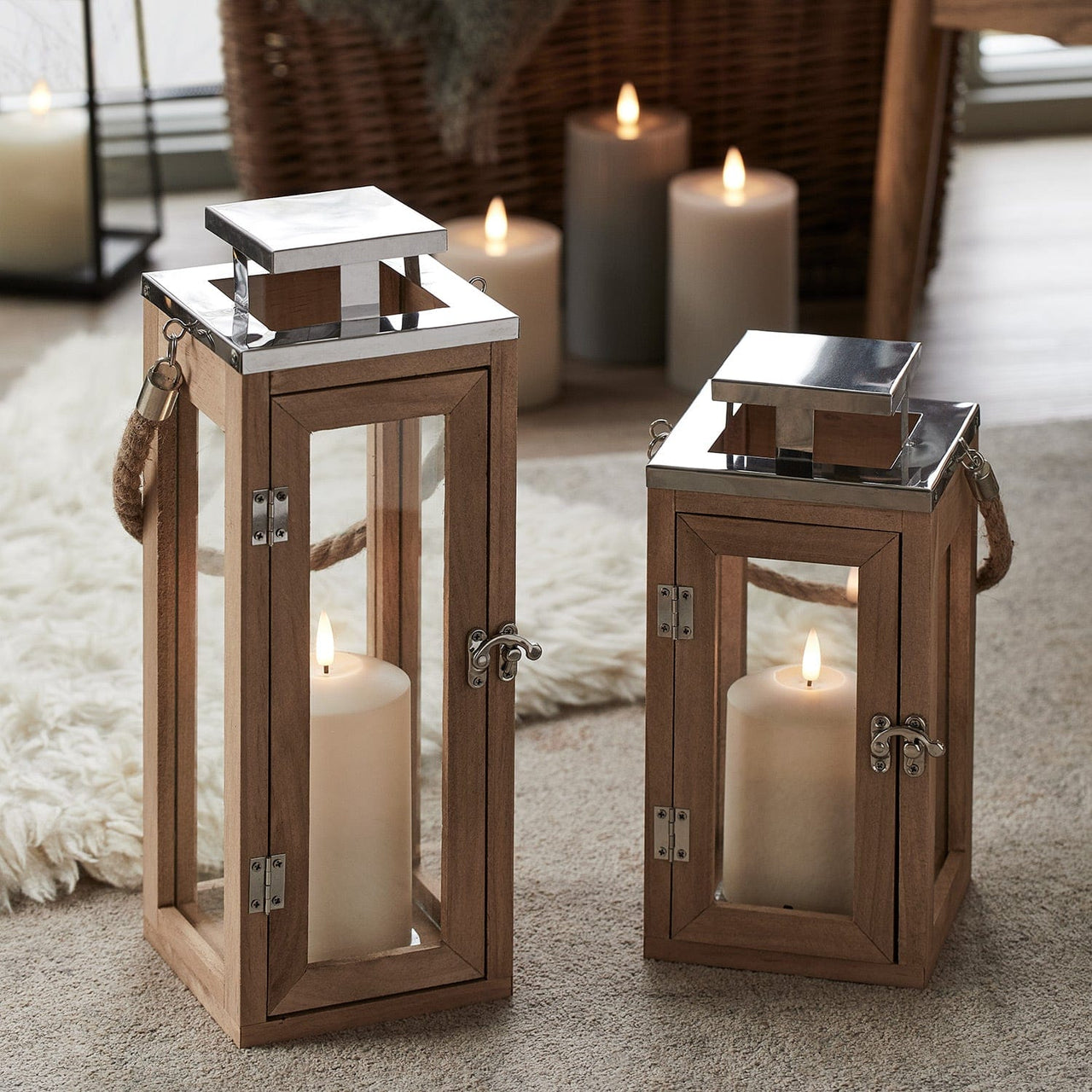 Fall Wooden Lantern Folkestone Large Wooden Lantern With TruGlow® Candle