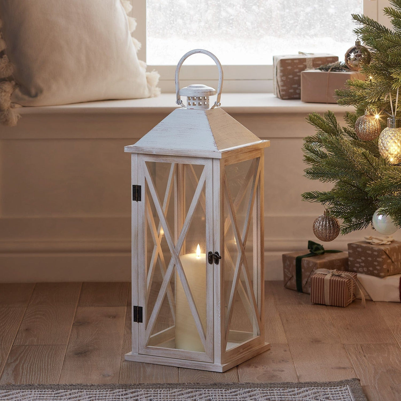 Fall Wooden Lantern Folkestone Large Wooden Lantern With TruGlow® Candle