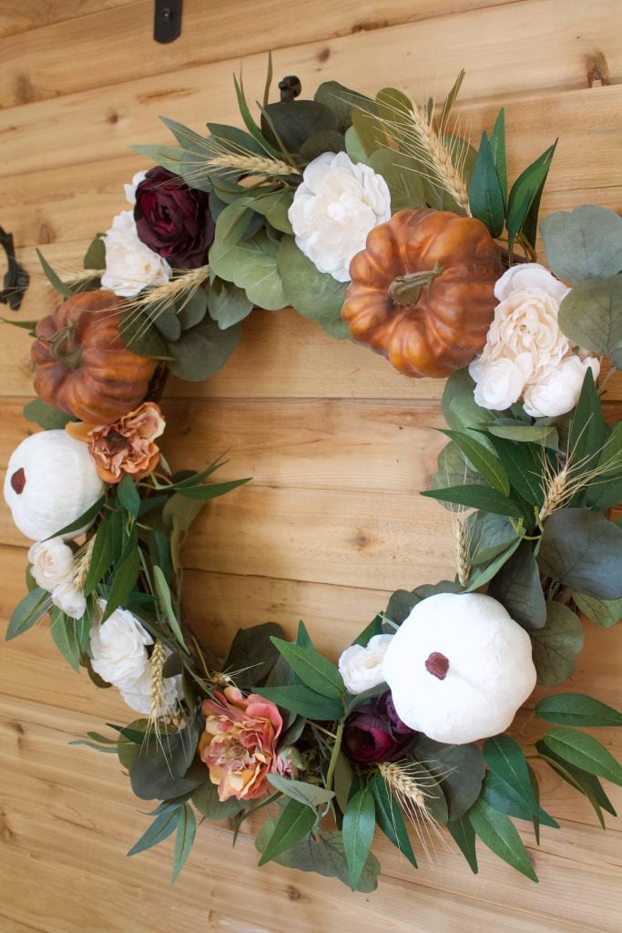 Fall Wreath for Front Door,20 inch Door Wreath with White Pumpkin
