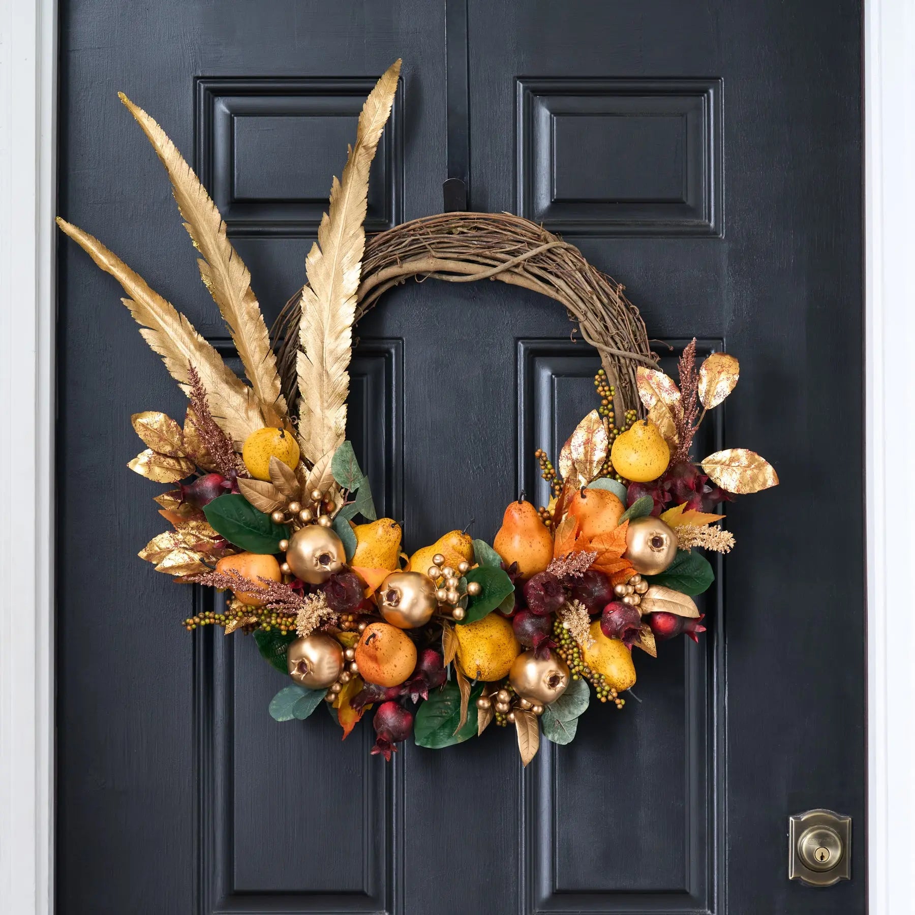 Fall Wreaths for Front Door, 24 Inch Orange Autumn Door Wreath with Pomegranate