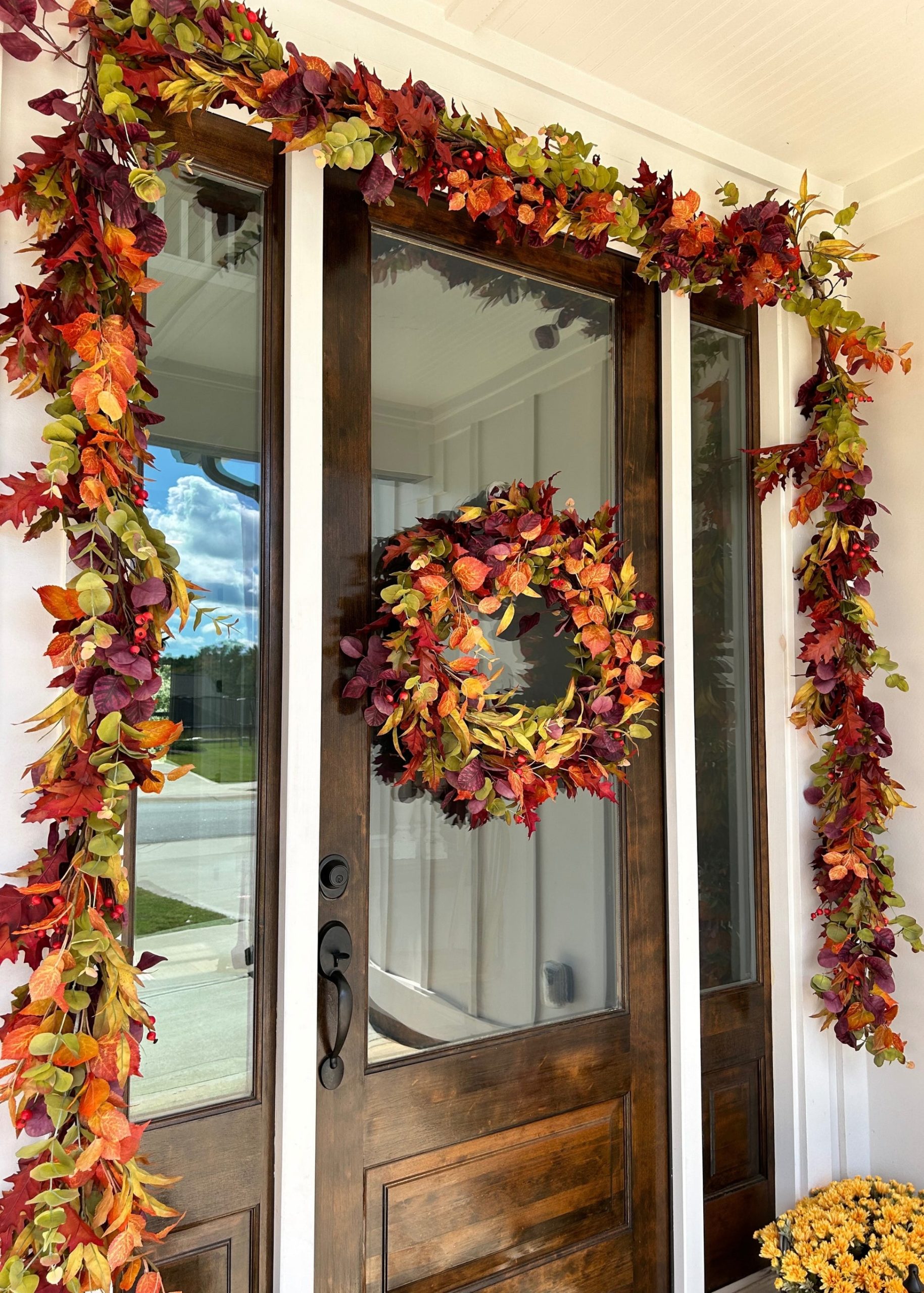 Faux Eucalyptus Garland in Mixed Fall Hues - 78.5'