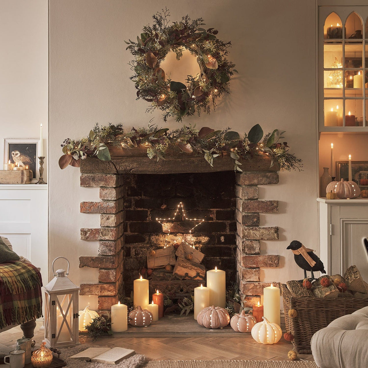 French Fireplace Garland Pre Lit Autumn Christmas Garland