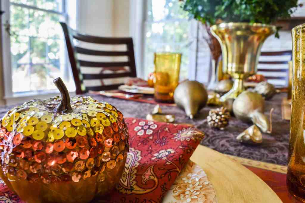 Glam Pumpkins Fall Table Setting Ideas - Zucchini Sisters