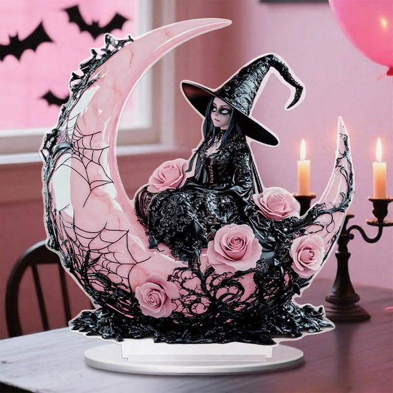 Gothic Pink Decor YAMB Gothic Halloween Acrylic Decorations Pink Black Witch Eyeball Tabletop Decor Centerpieces Spooky