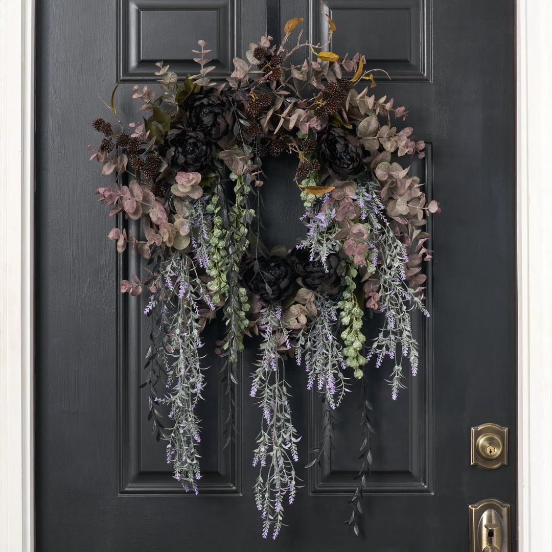 Gray Floral Gothic Door Wreath Black And Bronze Elegantly Goth 20' Wreath, Premium Gold Door Decoration With Floral Orchids Michaels