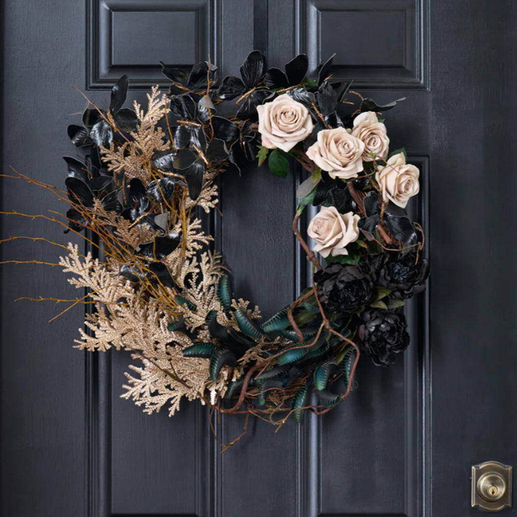 Gray Floral Gothic Door Wreath DIY Halloween Wreaths: Creepy Creations For Your Front Door – MyGift
