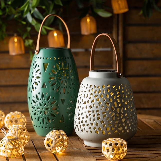Lantern Ceramics Two Pieces Evergreen X White Ceramic LED Light Outdoor Decorative Lantern 2SP8233 At