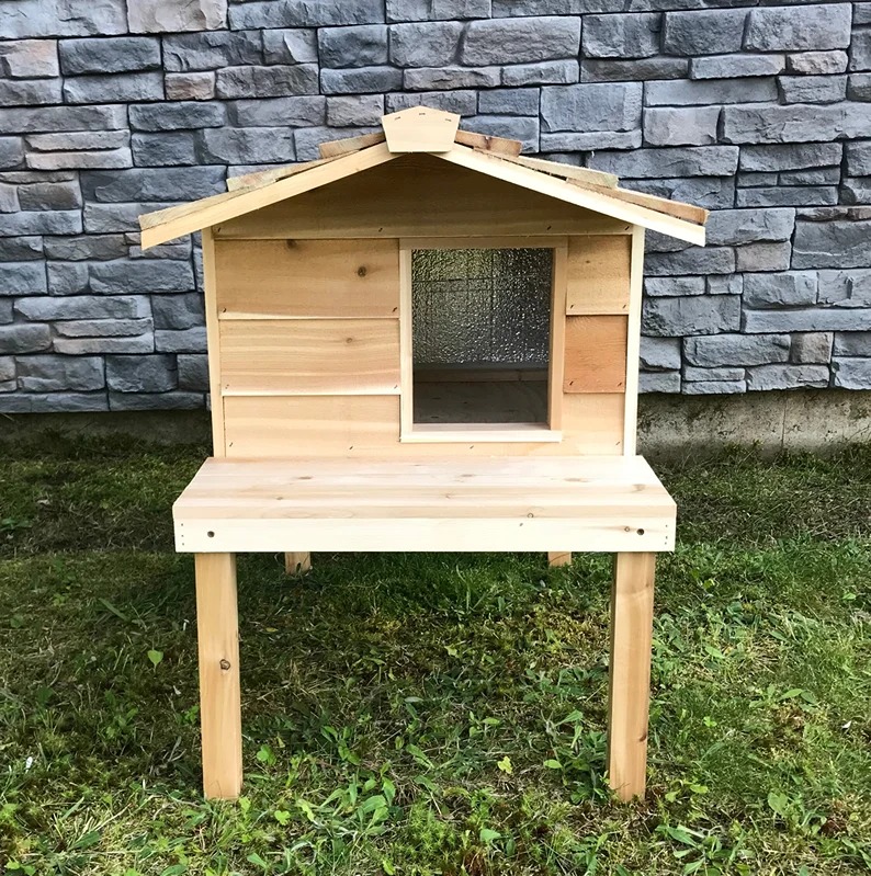 Large Outdoor Cat House with Deck and Extended Roof