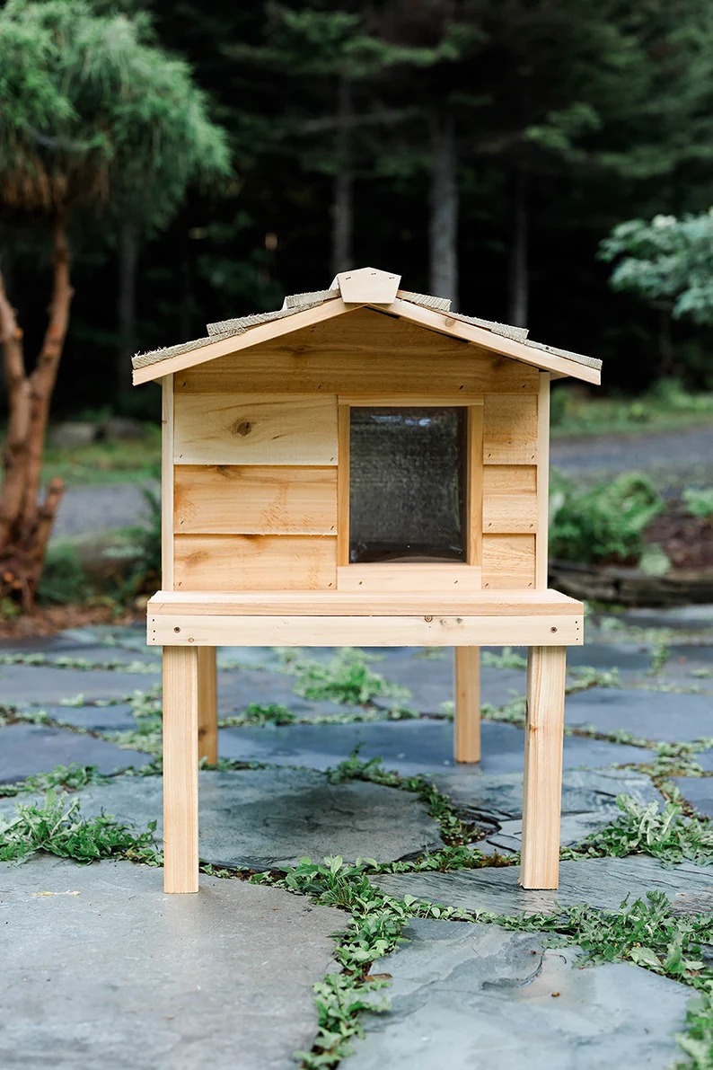 Large Outdoor Cat House with Deck and Extended Roof