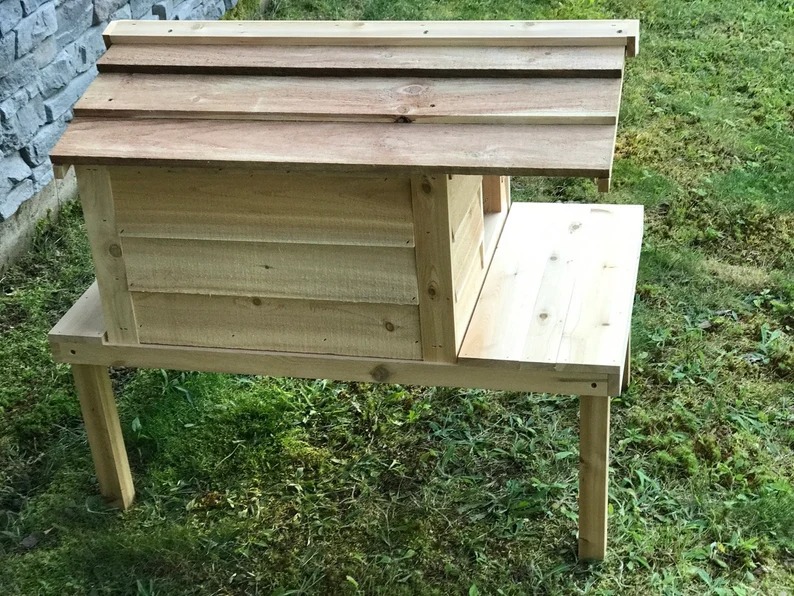 Large Outdoor Cat House with Deck and Extended Roof