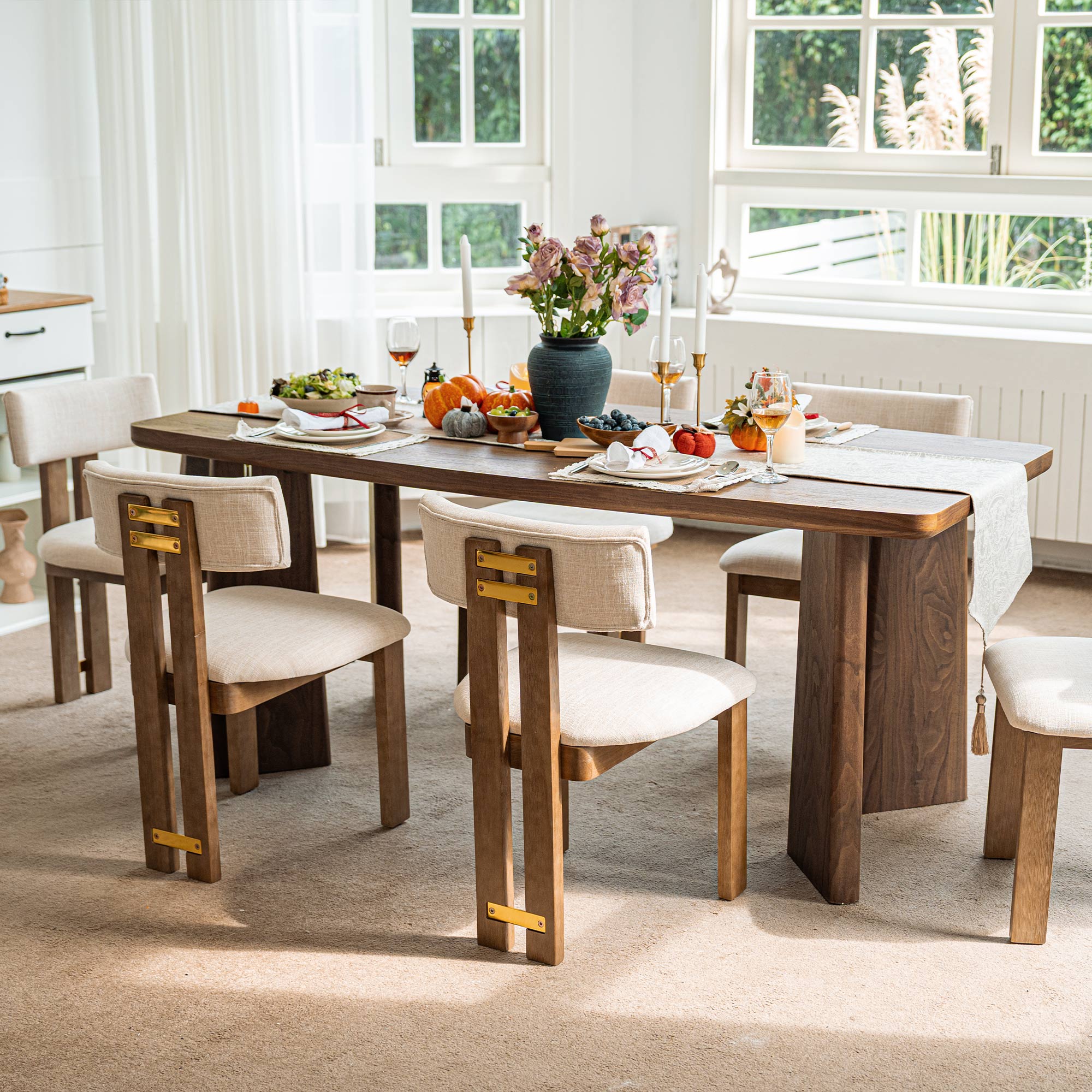 Leon 63'' Wooden Dining Table, Walnut Wood- Daya Lane