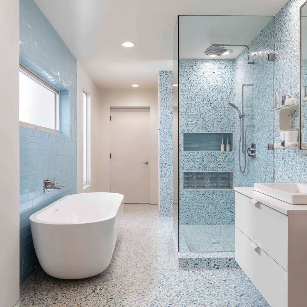 Modern Blue and White Bathroom Ideas with Texture & Light