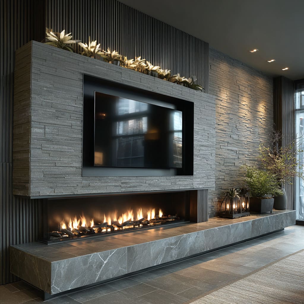 Modern Stone Fireplace Design Ideas: Calm & High-End Look