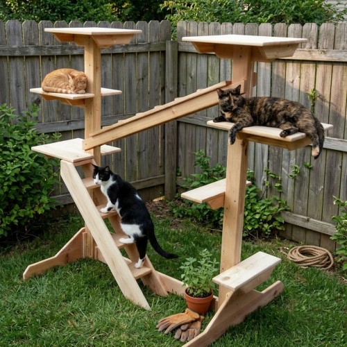 Outdoor Wood Cat Furniture Extra Large Outdoor Cedar Cat Gym