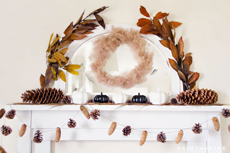 Pinecones and Pumpkins Fall Mantel - Paint Me Pink