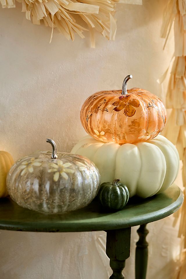 Pressed Floral Glass Pumpkin, Large | Terrain