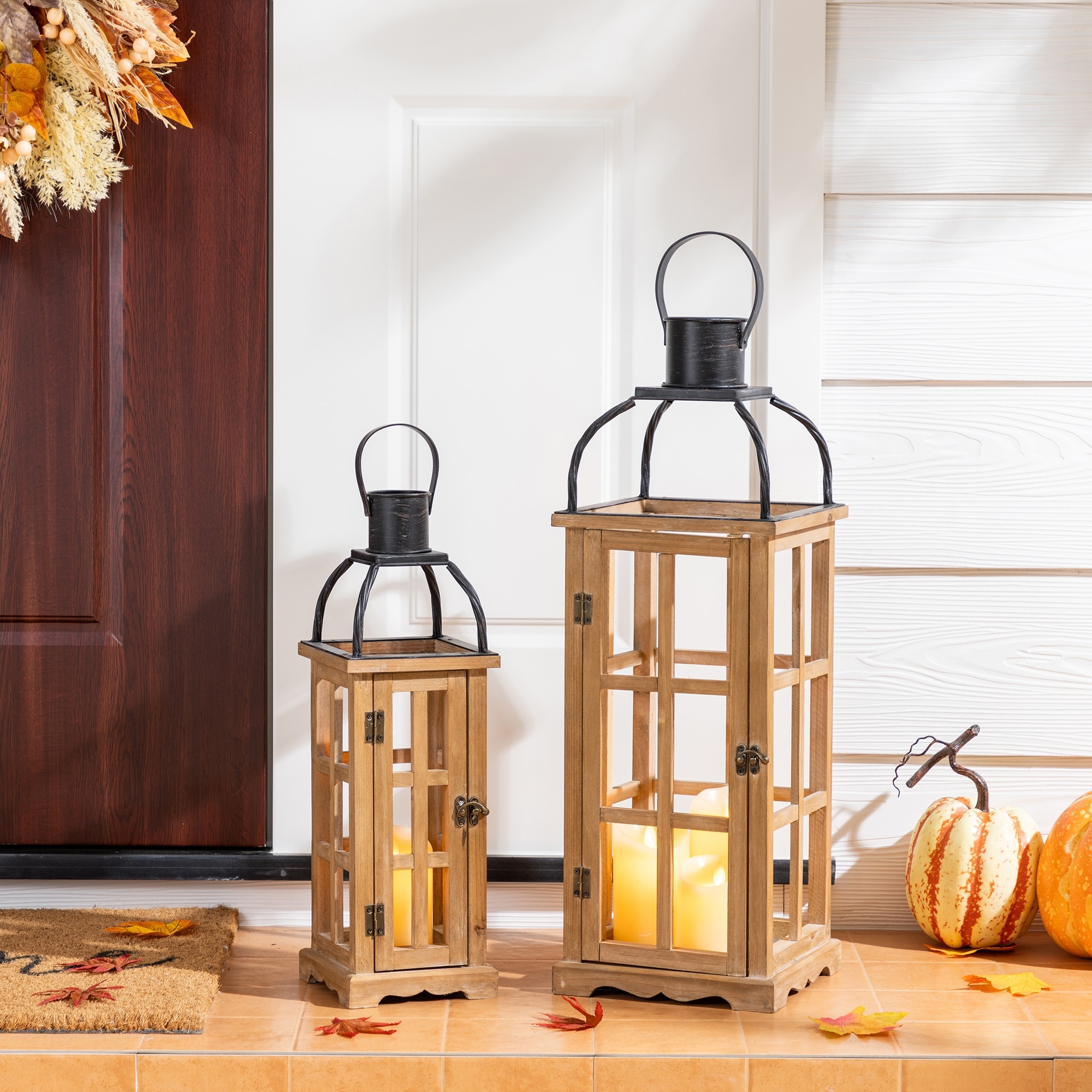 Rustic Wood Lanterns Cottage Chic Fir Wood Candle Lantern Set Of Antique Farmhouse