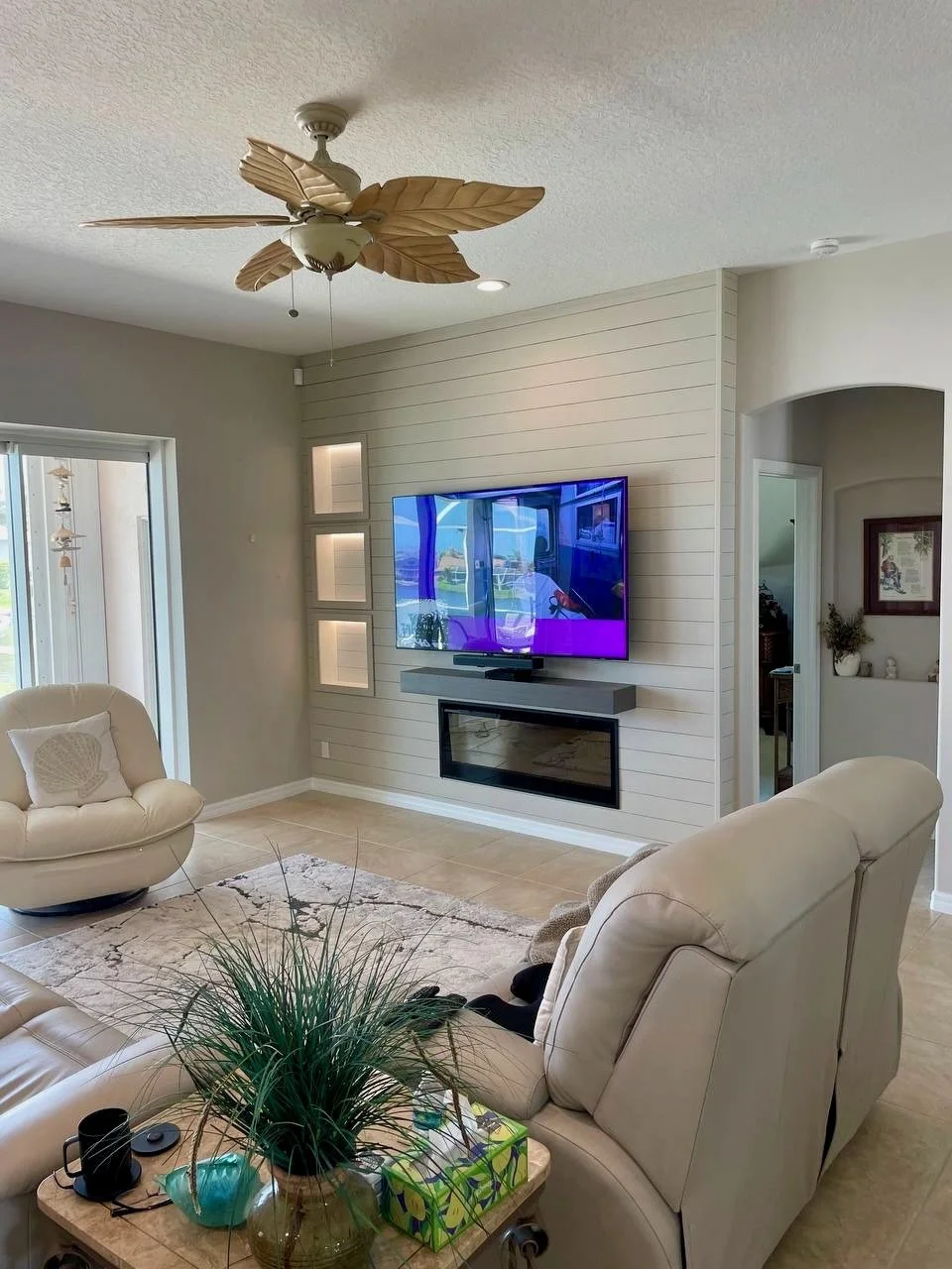 Shiplap Fireplace Media Wall with LED Niches in Bradenton | Florida Media Walls