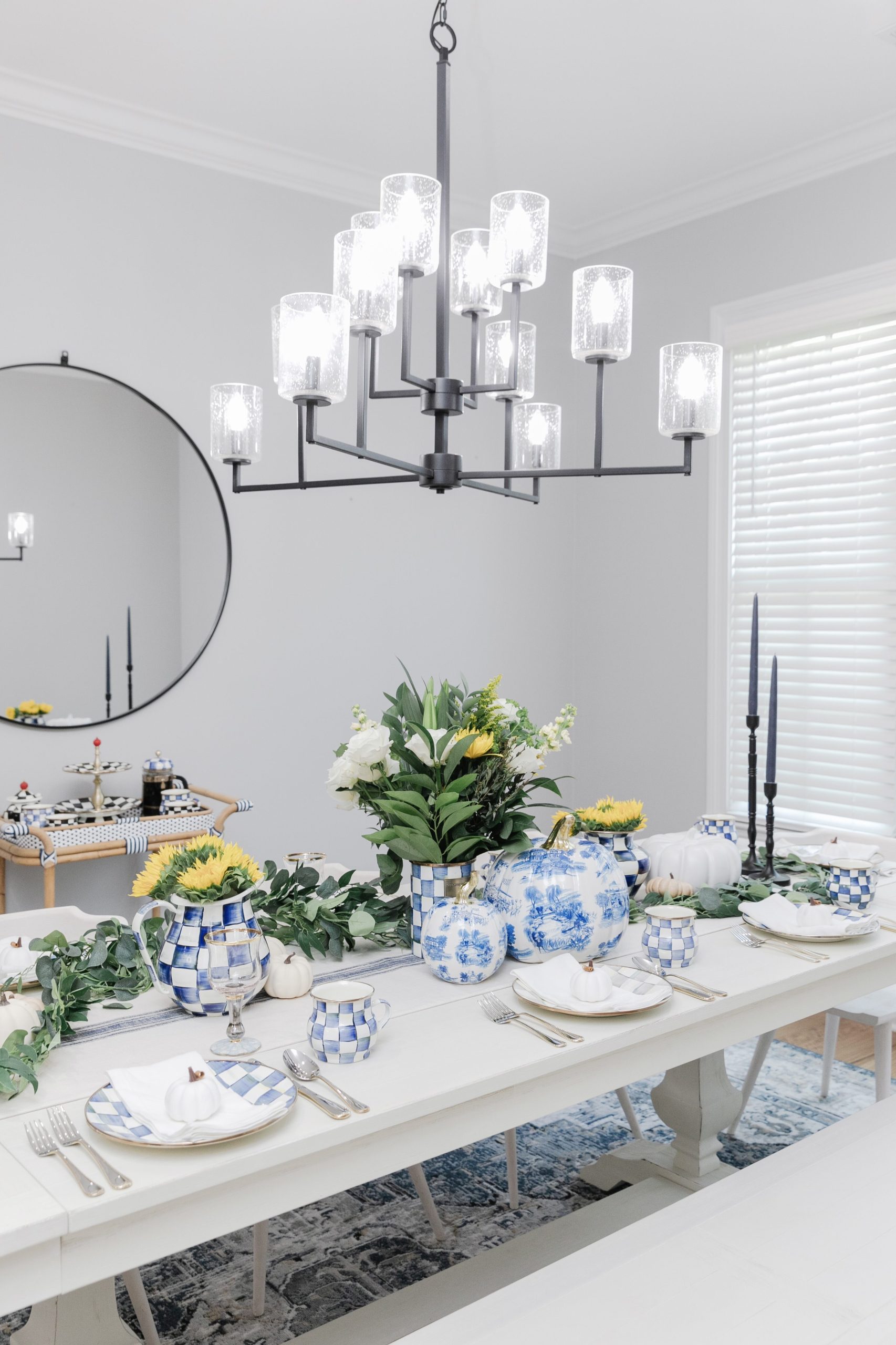 Traditional Blue & White Fall Dining Room Tablescape - Walking in Memphis in High Heels