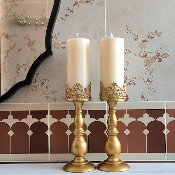 Vintage Metal Candlestick Holders Matte Gold Metal Candle Holders For Pillar Candles Gothic Matte Black Vintage