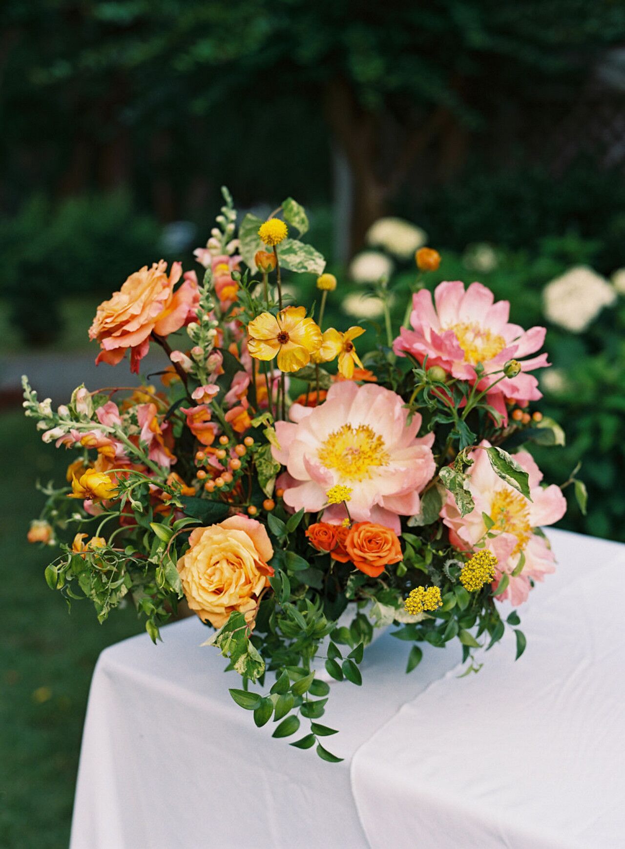 Warm-Toned Floral Arrangement With Pink, Yellow, Coral and Orange