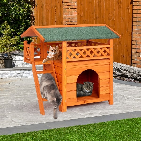 Wooden Cat House Making An Outdoor Cat Indoor PawHut 74'' Weatherproof Wooden Outdoor Cat House, Outside