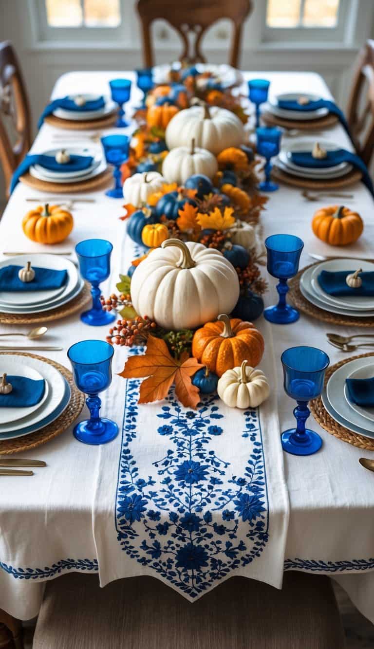 26 Fresh Blue and White Thanksgiving Tablescape Ideas