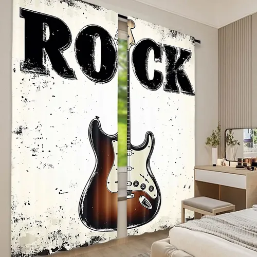 2pcs Rock Music Curtains Detailed Guitar With Strings Retro | MercadoLibre