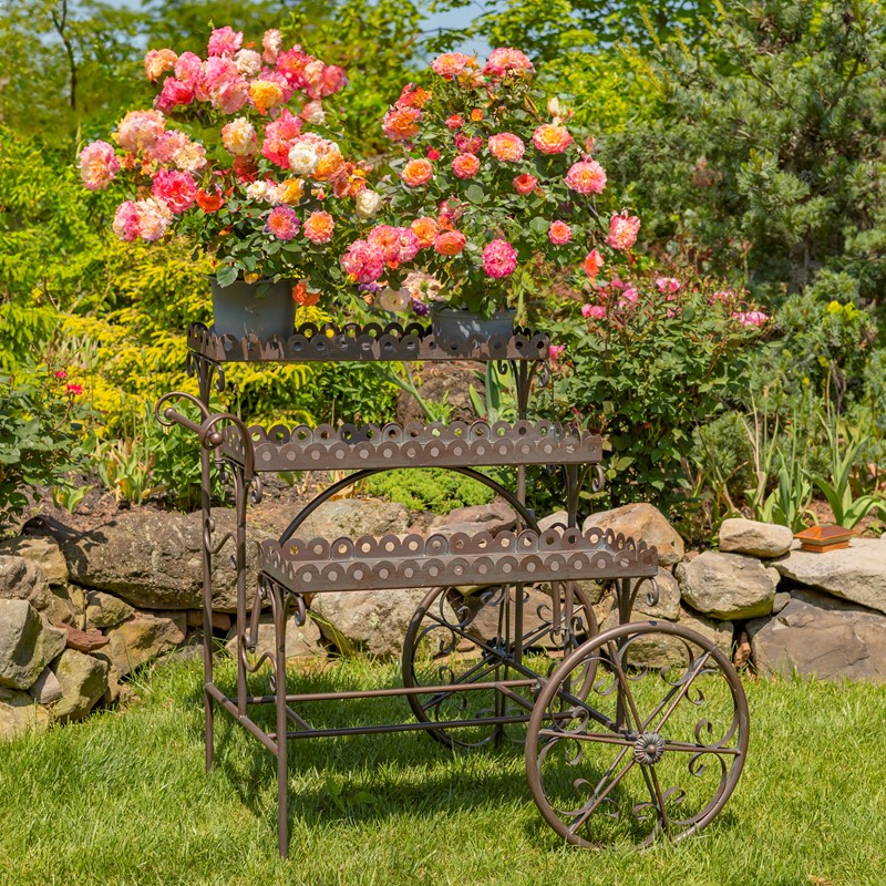3.75ft Tall Parisian-Inspired Three-Tier Staggered Flower Cart in Copper-Brown 'Avignon'