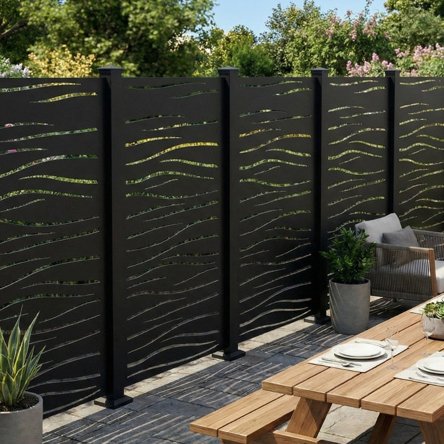 72' H X 40' W Freestanding Metal Privacy Screen – Decorative Outdoor Panel For Deck, Porch, Patio & Balcony (Black) Deck Privacy Barrier