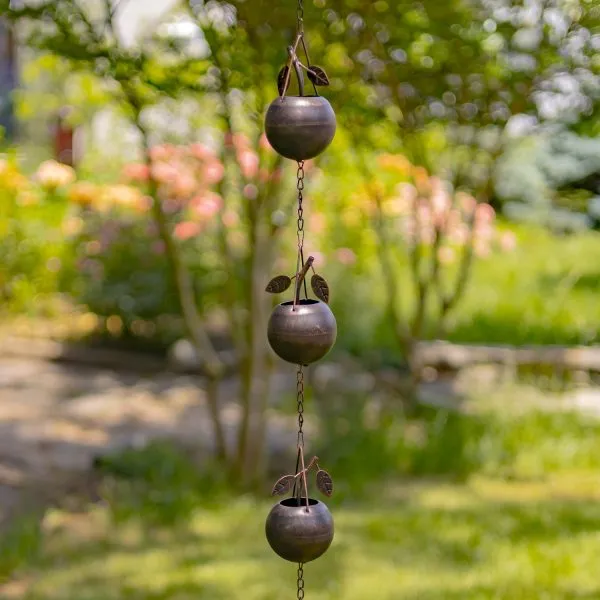 96.5' Long Antique Bronze Iron Rain Chain with Fruit Details