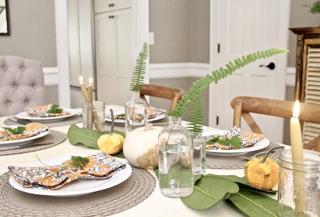 A Thanksgiving Tablescape with Greenery and Pumpkins | Our Hammock House