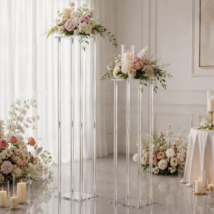 Acrylic Flower Stand, Transparent Tall Square Column Vase, Geometric Design Wedding Table Centerpiece, Modern Floor Vase, Suitable For Party, Banquet, Home And Various Event Decorations | SHEIN EUR