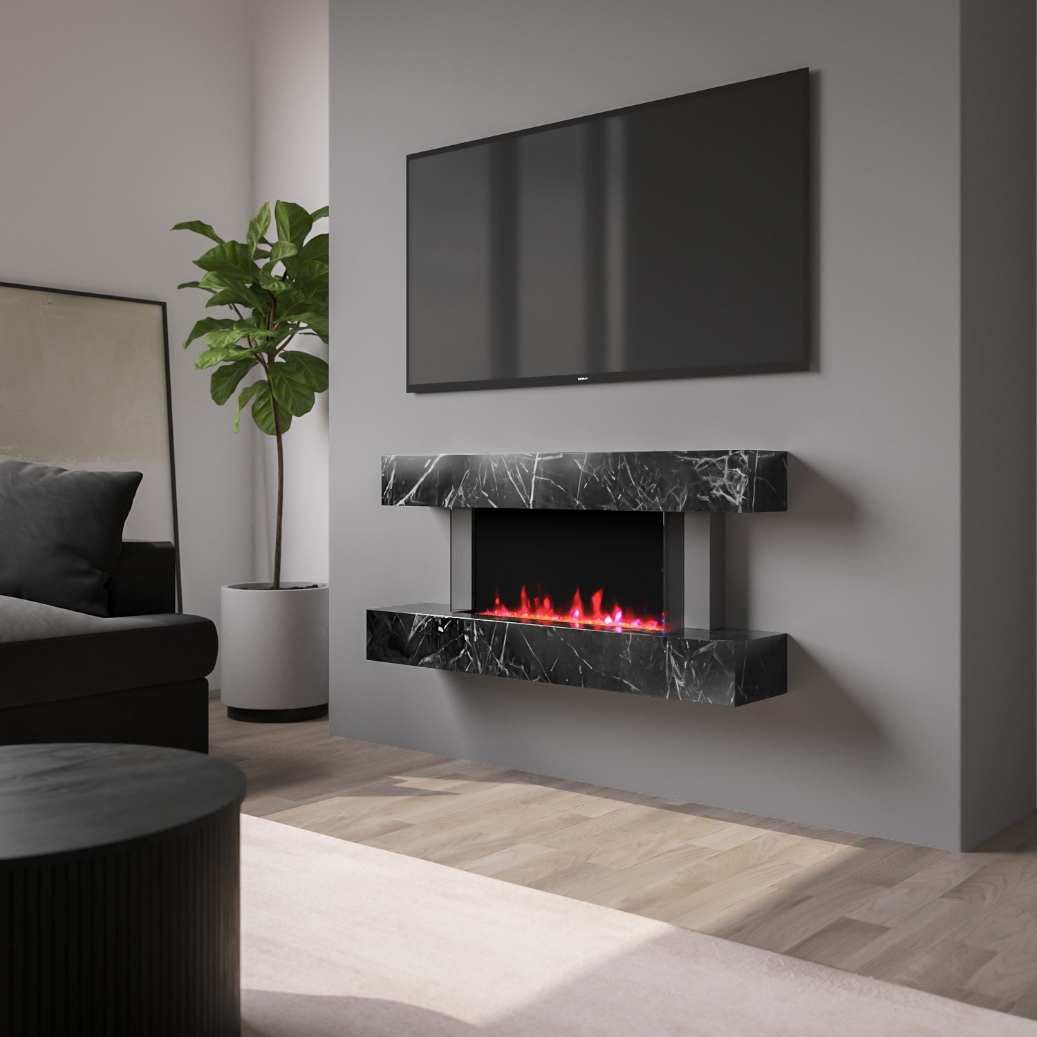 Black Marble Effect Wall Mounted Electric Fireplace 47 inch - Amberglo - Page 1 - - BuyItDirect.ie
