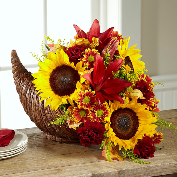 Cornucopia SunnyRed Centerpiece – North Branch Floral