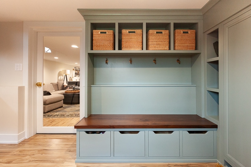 Evergreen Fog Mudroom Locker Cabinet in Chicago, Illinois | Wheatland Custom Cabinetry & Woodwork