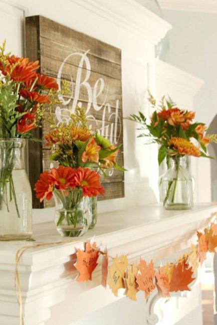 Fall Decorating Ideas, Garlands Giving Thanksgiving Touches to Fireplace Designs