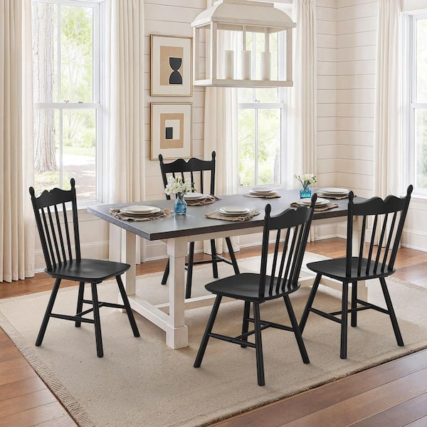 Farmhouse Distressed Black Chairs Rustic Farmhouse Dining Set: Provincial Brown Table, Black Ladder Back Chairs